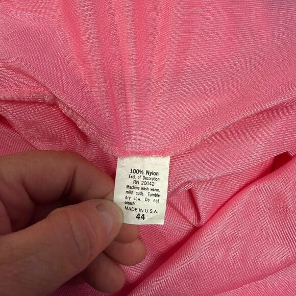 Vintage Pink Nylon Nightgown Lace Trim USA Made Size 44 Plus XL Sheer Nightie - Picture 6 of 6